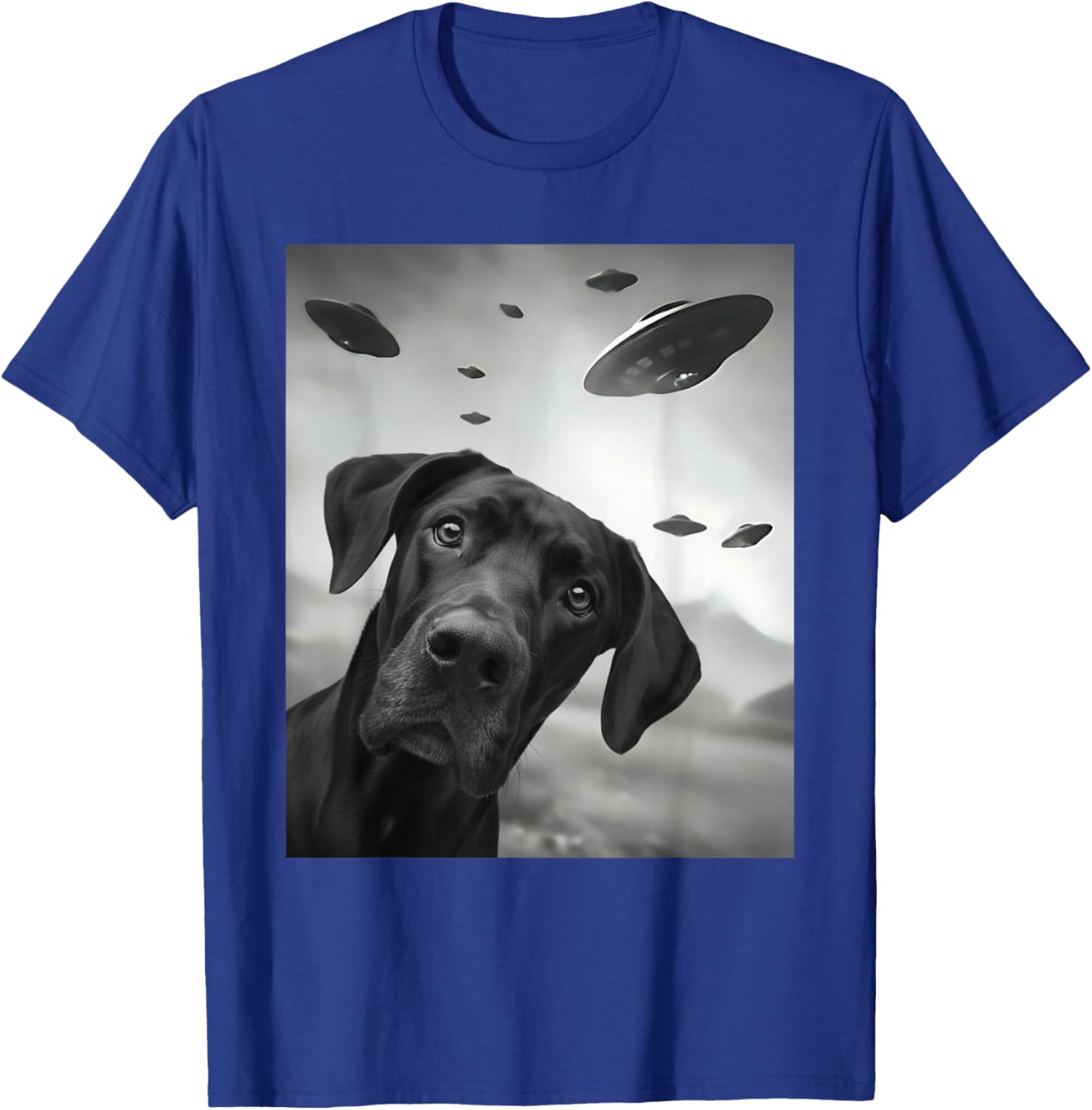 Funny Black Great Dane Dog UFO T-Shirt - T-Shirt | Royal
