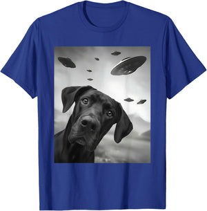 Funny Black Great Dane Dog UFO T-Shirt - T-Shirt | Royal