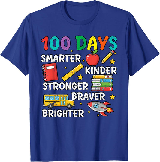 100 Days Smarter Kinder 100th Day of School Kids Women Men T-Shirt - T-Shirt | Royal