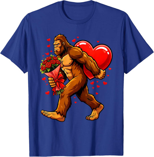 Funny Valentines Day Bigfoot Heart Rose Sasquatch Boys Men T-Shirt - T-Shirt | Royal