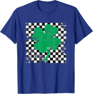 St. Patrick’s Green Clover Checker Design Retro Aesthetic T-Shirt - T-Shirt | Royal