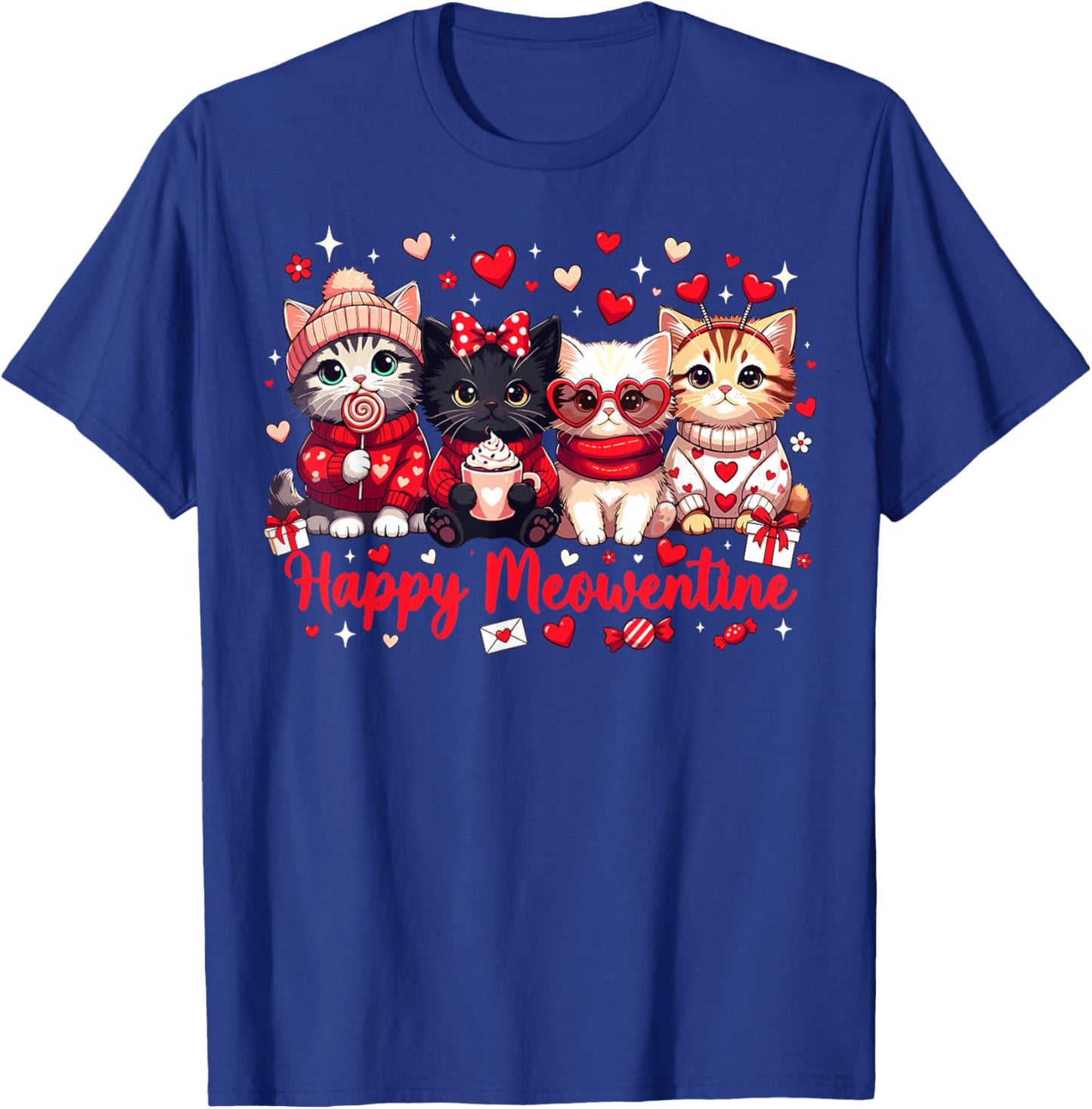 Happy Meowentine Cute Cat Lover Valentine Heart T-Shirt - T-Shirt | Royal