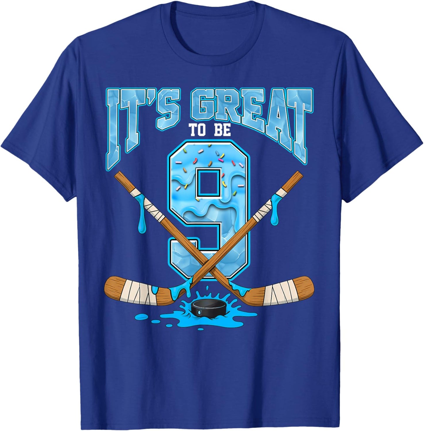9th Birthday Hockey Lovers It's Great to Be 9 Years Old T-Shirt - T-Shirt | Royal