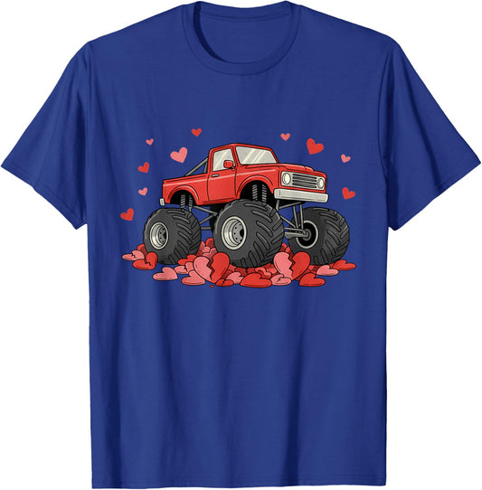 Valentines Day Monster Truck Hearts for Teens Boys Girls Kid T-Shirt - T-Shirt | Royal