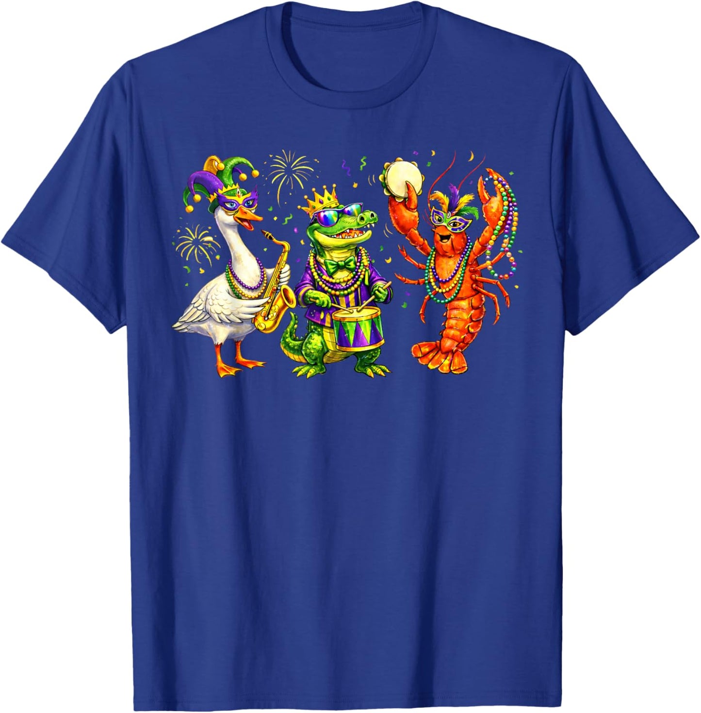 ABC Alligator Brown Pelican Crawfish Louisiana Mardi Gras T-Shirt - T-Shirt | Royal