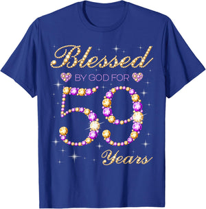 Blessed by God for 59 Years Old Birthday Party Cute Bday T-Shirt - T-Shirt | Royal