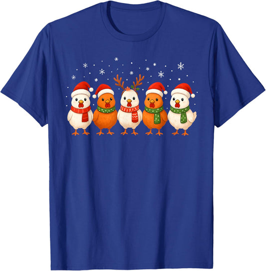 Christmas Lights Chicken Santa Kawaii Xmas Tree Holiday T-Shirt - T-Shirt | Royal