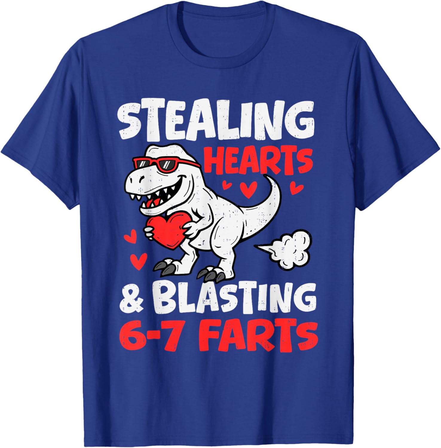 Funny Dino Stealing Hearts Blasting 6 7 Farts Valentines Boy T-Shirt - T-Shirt | Royal