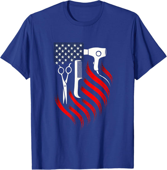 American Flag Scissors - Hairstylist Tools T-Shirt - T-Shirt | Royal