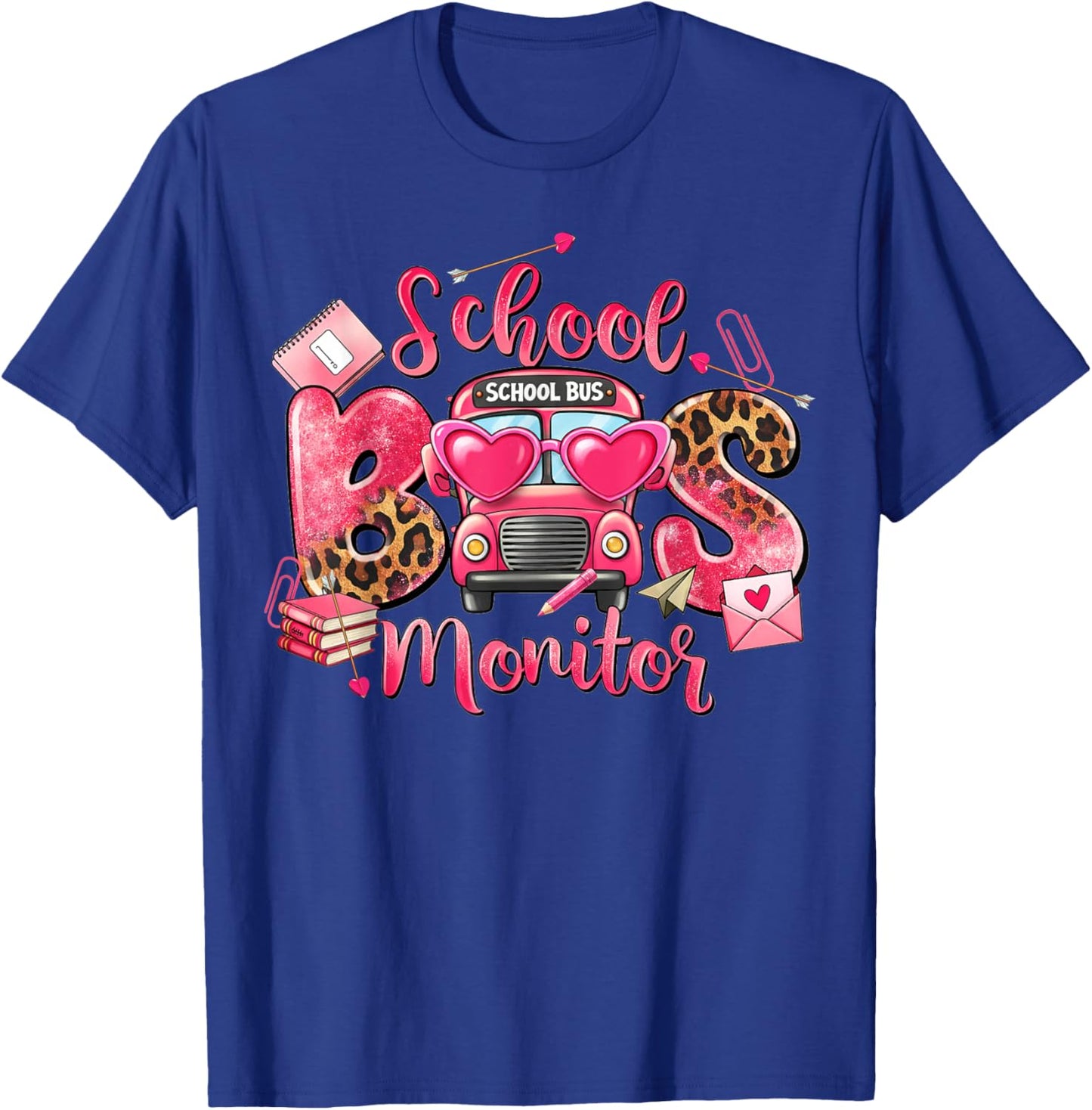Leopard School Bus Monitor Bus Driver Valentines Student T-Shirt - T-Shirt | Royal
