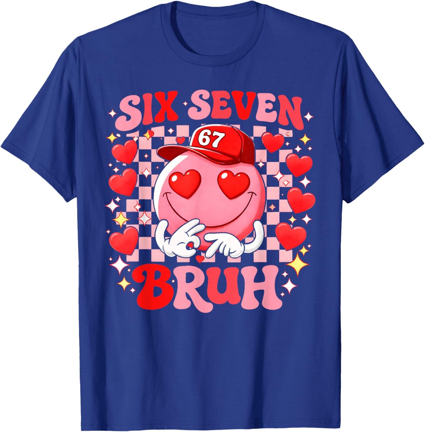 Valentine Groovy Smile Face Six Seven Bruh Heart Sunglasses T-Shirt - T-Shirt | Royal
