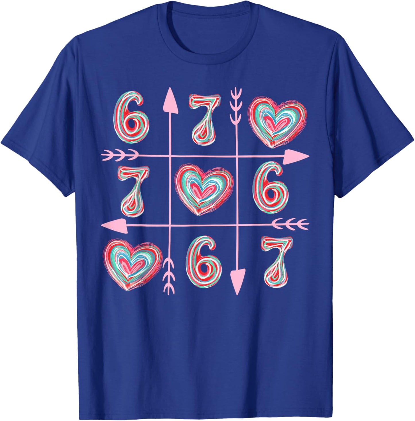 Valentine Six Seven 67 Meme Heart Boy Girl Colorful T-Shirt - T-Shirt | Royal