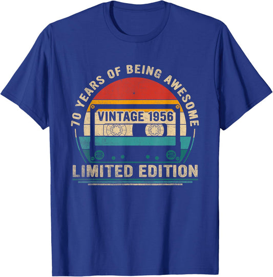 Vintage 1956 Cassette Tape 70th Birthday Gifts 70 Years Old T-Shirt - T-Shirt | Royal