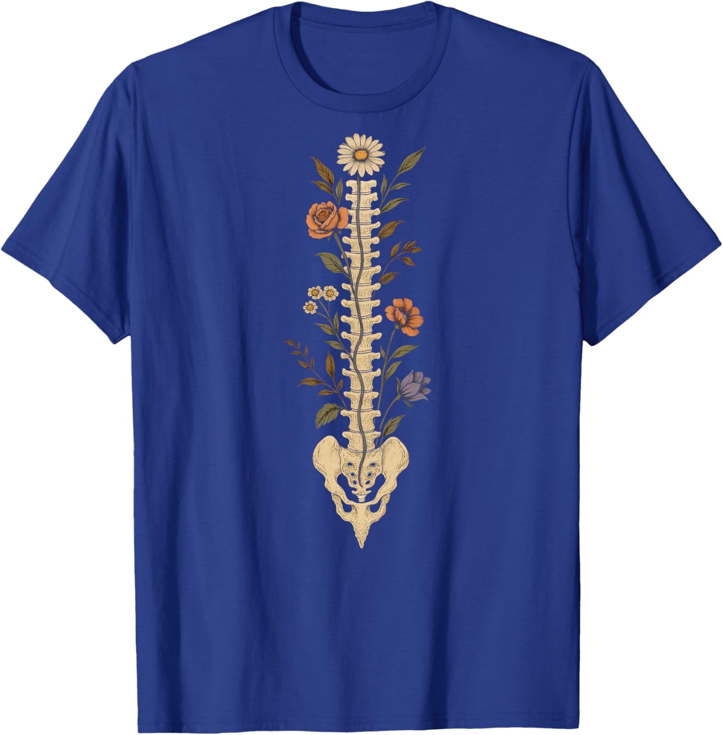Floral Spine Skeleton Chiropractor Funny Halloween T-Shirt - T-Shirt | Royal