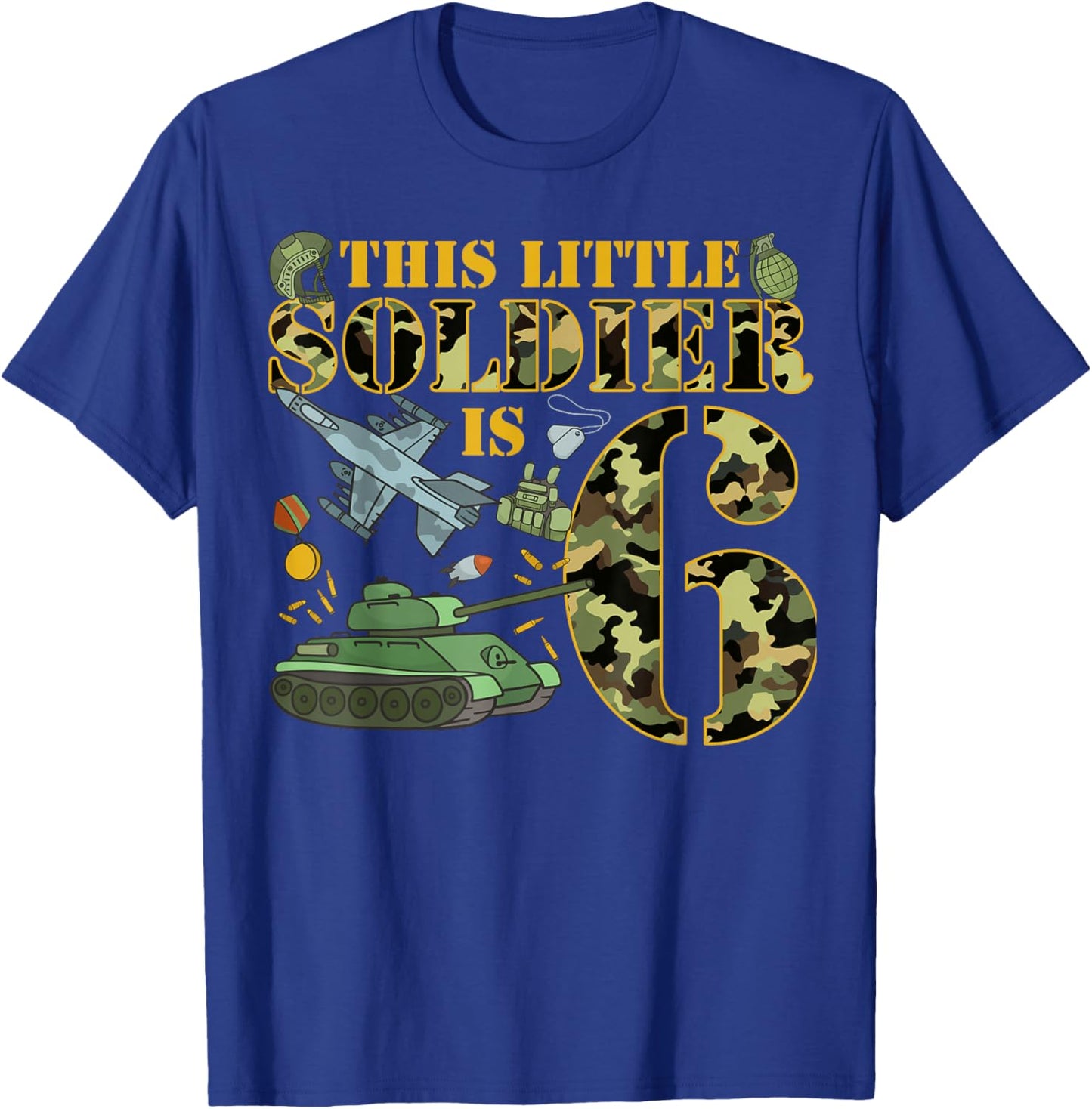 6 Years Old Soldier Birthday Boy 6th Birthday Camo T-Shirt - T-Shirt | Royal