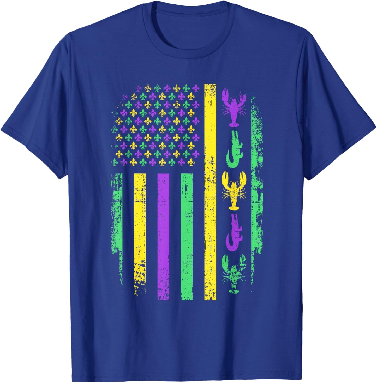 Carnival Mardi Gras American Flag Crawfish Alligator Parade T-Shirt - T-Shirt | Royal