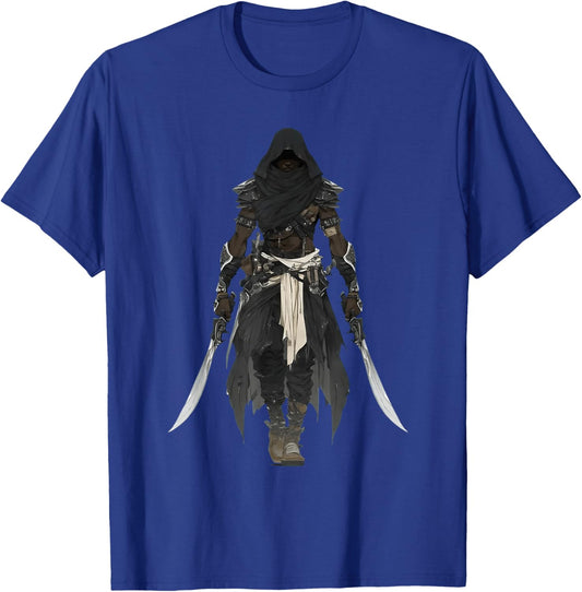 African Black Hood Assassin with Blades Epic Fantasy T-Shirt - T-Shirt | Royal