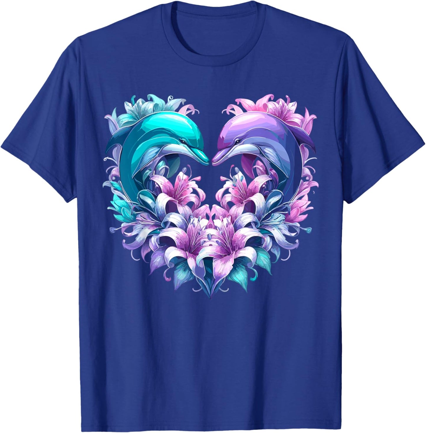 Dolphin Floral Ocean Animal T-Shirt - T-Shirt | Royal