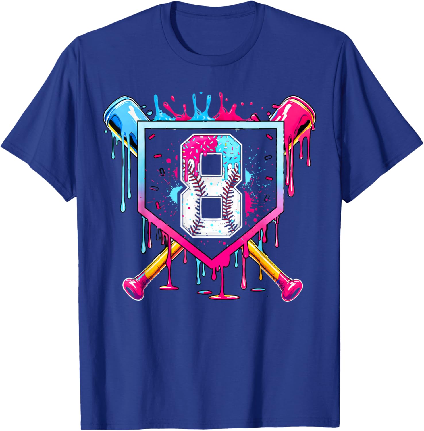 8th Birthday Boys Baseball Ice Cream Drip Boys Baseball T-Shirt - T-Shirt | Royal