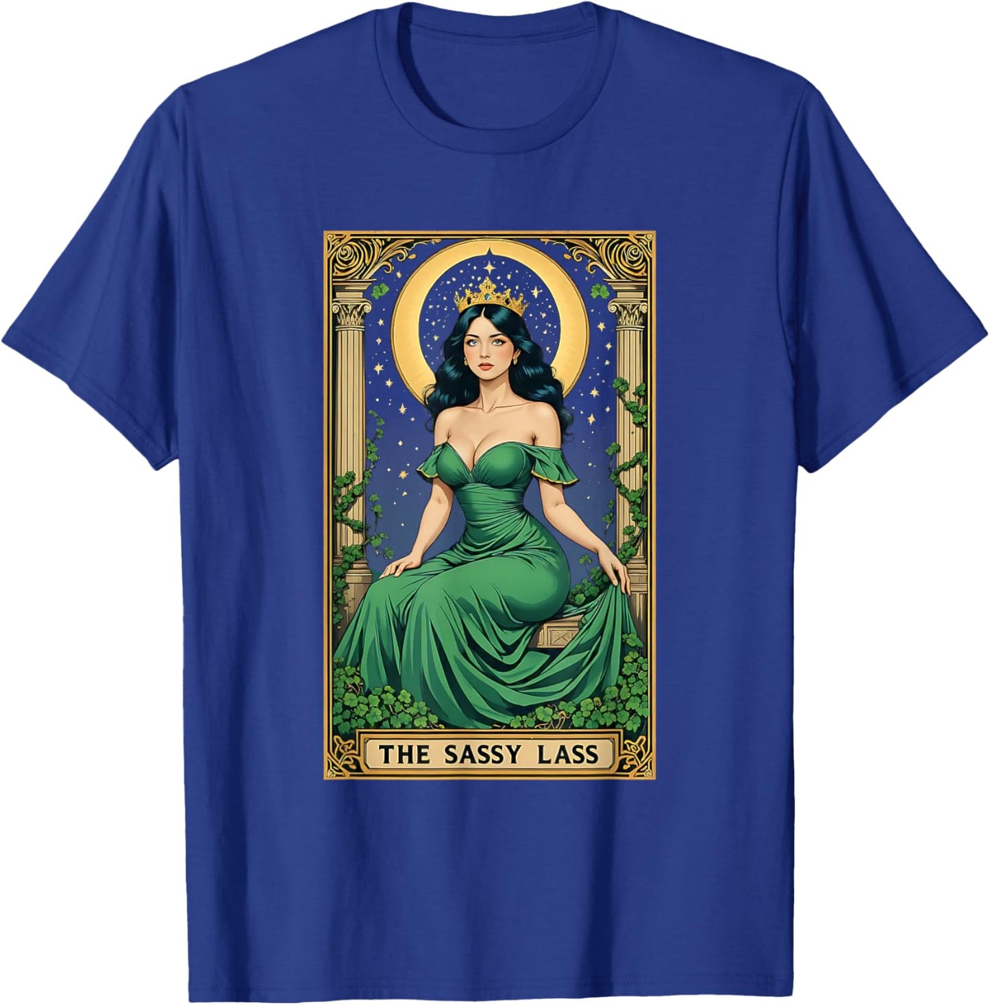 Irish St. Patrick’s Day Shamrock Tarot Card The Sassy Lass T-Shirt - T-Shirt | Royal