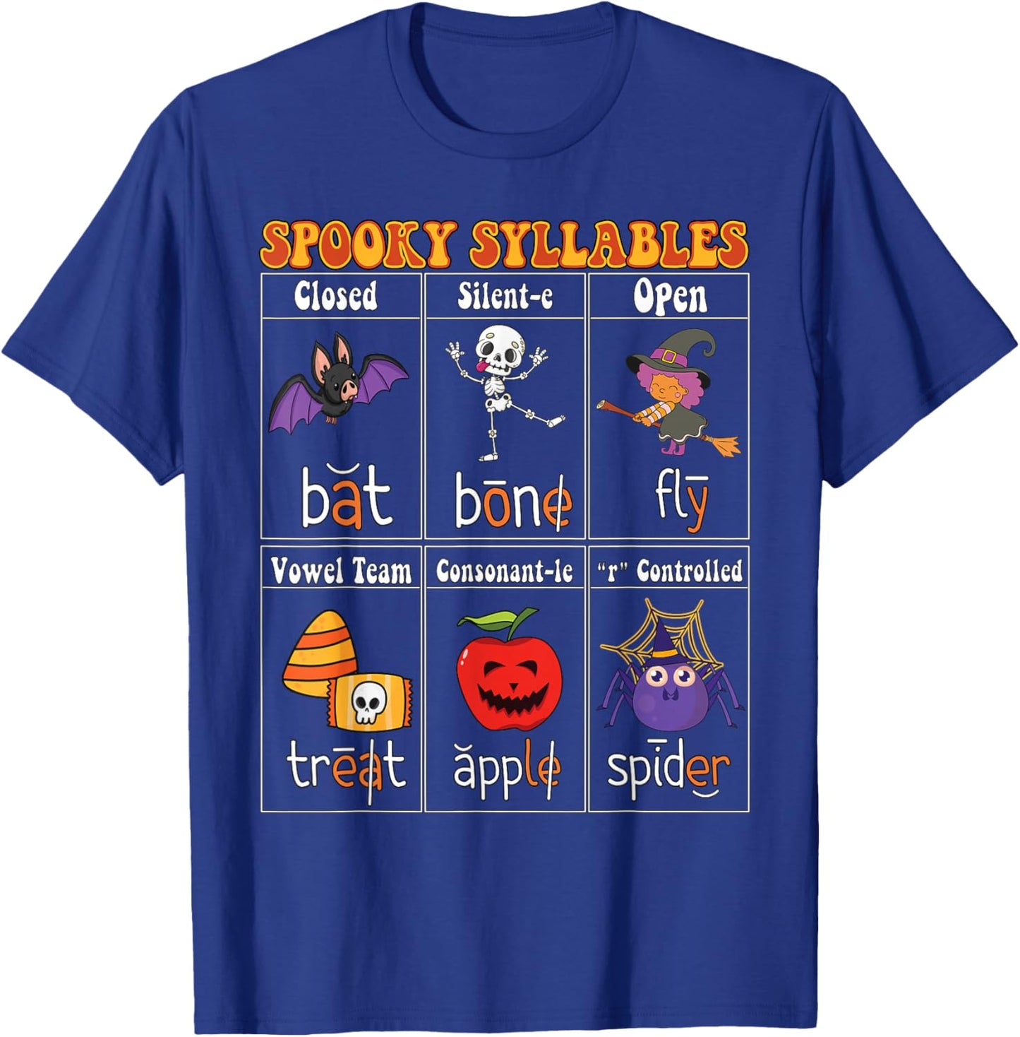 Spooky Syllables Teacher Funny Halloween Educational Kids T-Shirt - T-Shirt | Royal