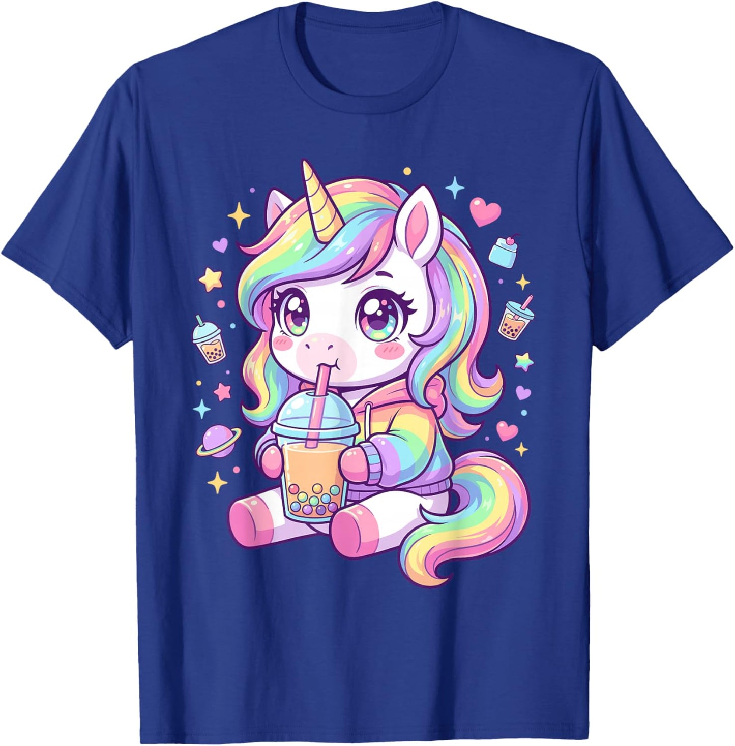 Adorable Pastel Unicorn Drinking Boba Art Kawaii Pony T-Shirt - T-Shirt | Royal