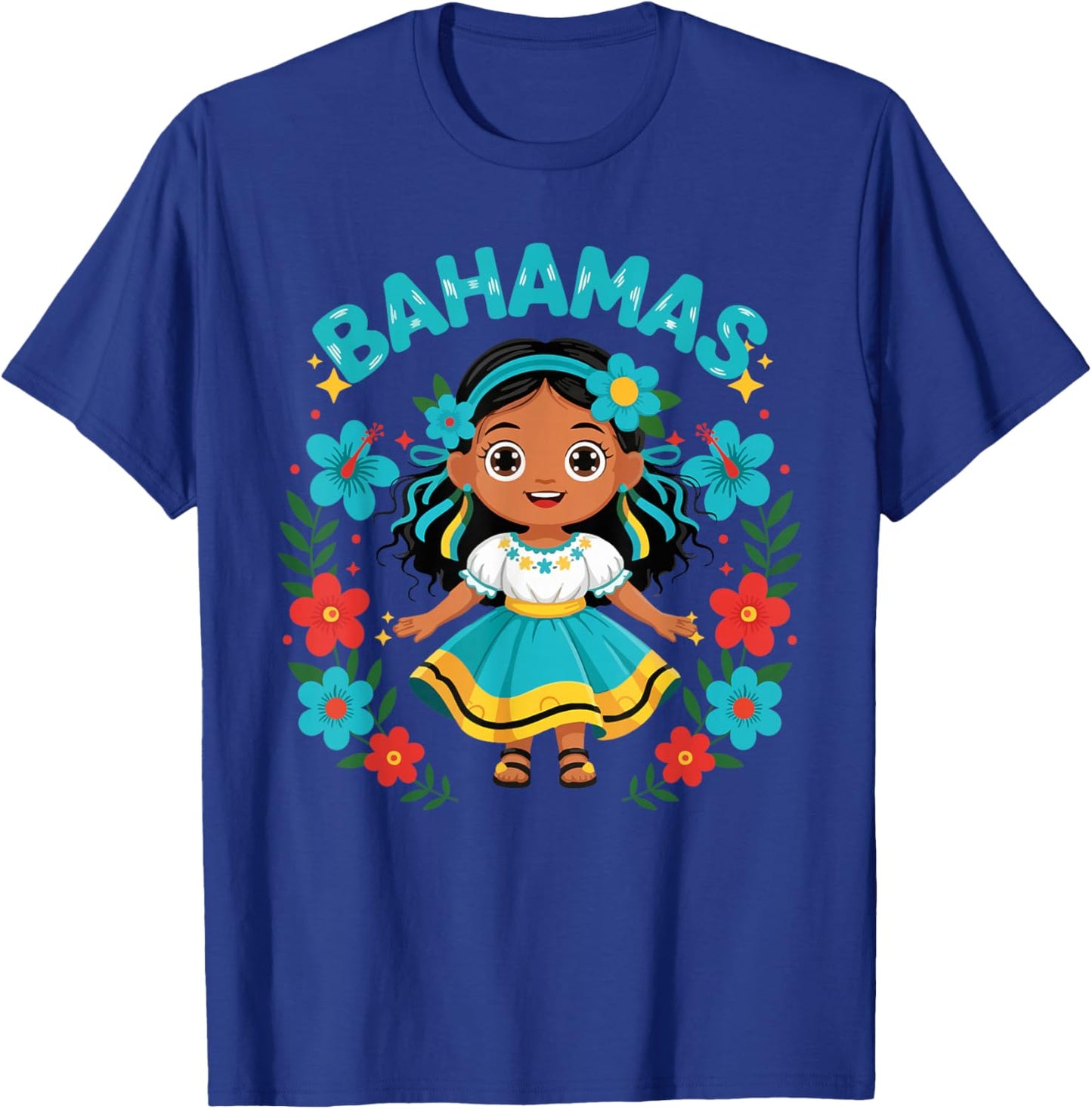 Bahamas Bahamian Girl Traditional Dress Flowers T-Shirt - T-Shirt | Royal
