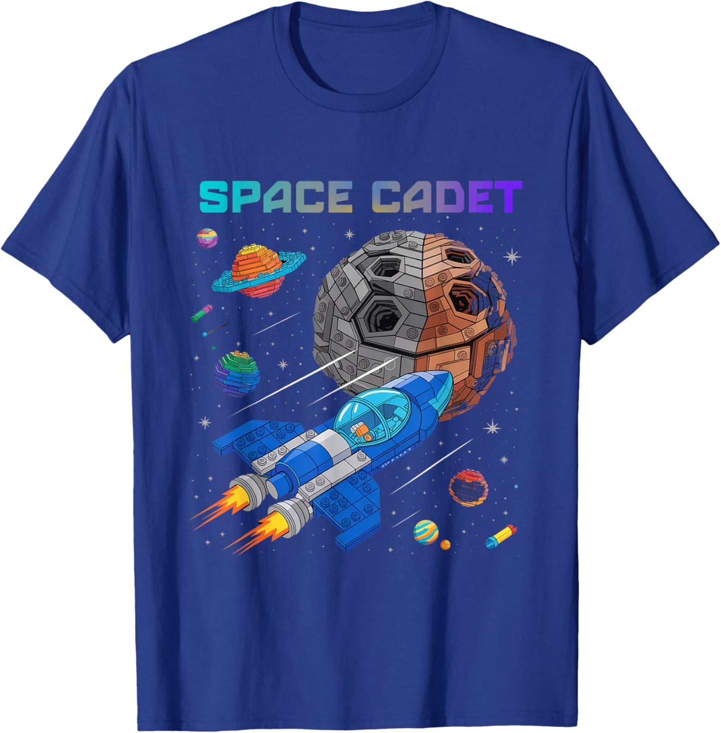Cadet Spaceship Asteroid Planets Stars T-Shirt - T-Shirt | Royal