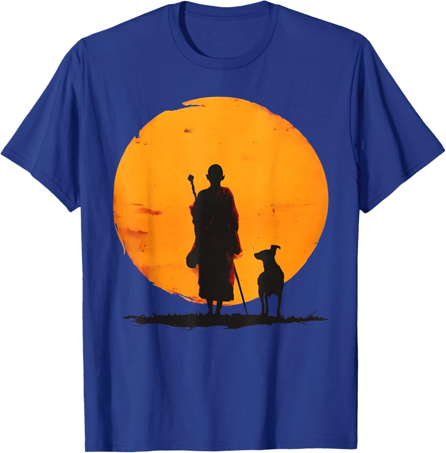 Peace Walking Monks and Dog Minimalist Zen Art T-Shirt - T-Shirt | Royal
