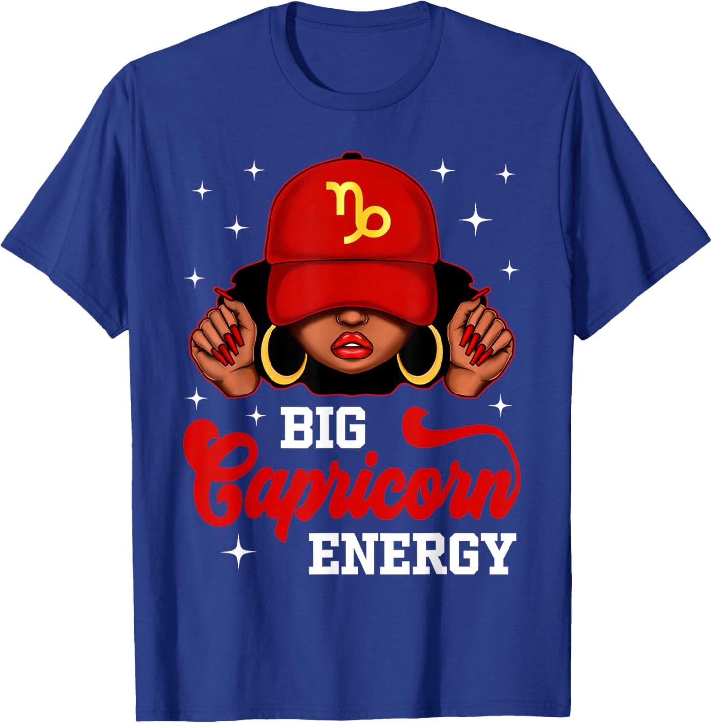 Big Capricorn Energy Black Woman with Red Cap Zodiac T-Shirt - T-Shirt | Royal