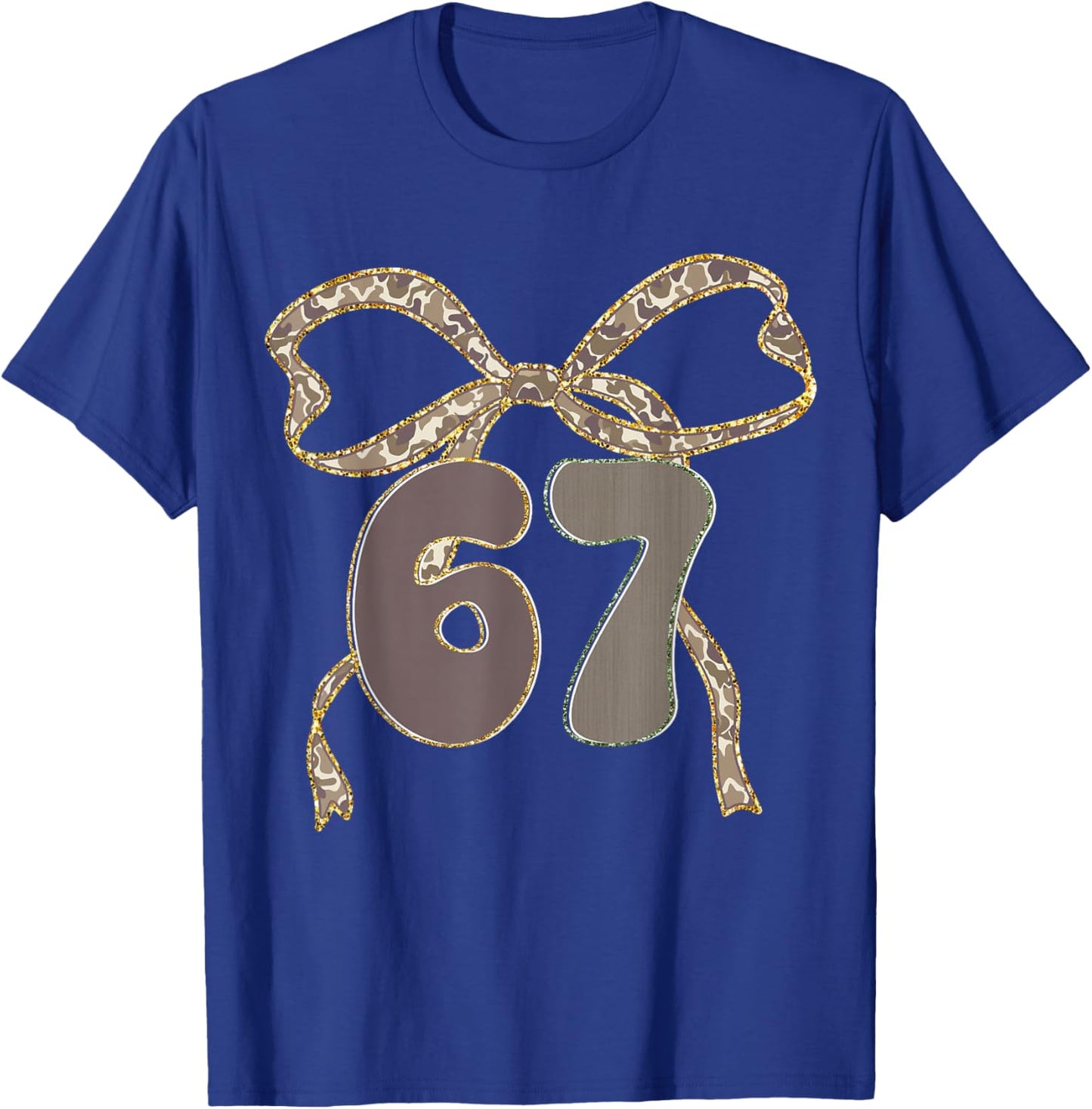 Six Seven Coquette Girl Bow Camo Meme 67 Funny Number Slang T-Shirt - T-Shirt | Royal