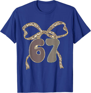 Six Seven Coquette Girl Bow Camo Meme 67 Funny Number Slang T-Shirt - T-Shirt | Royal