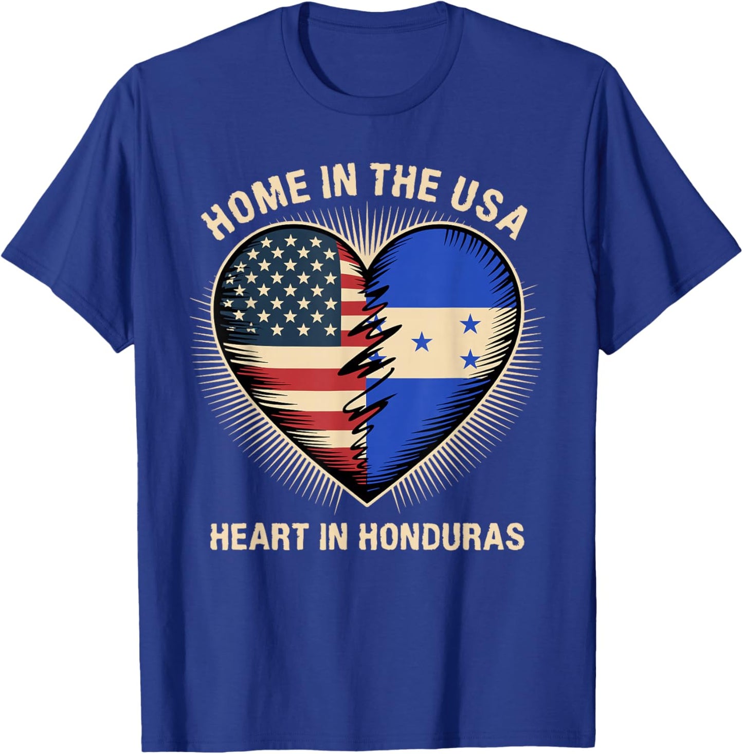 Home in The USA Heart in Honduran American Honduras T-Shirt - T-Shirt | Royal