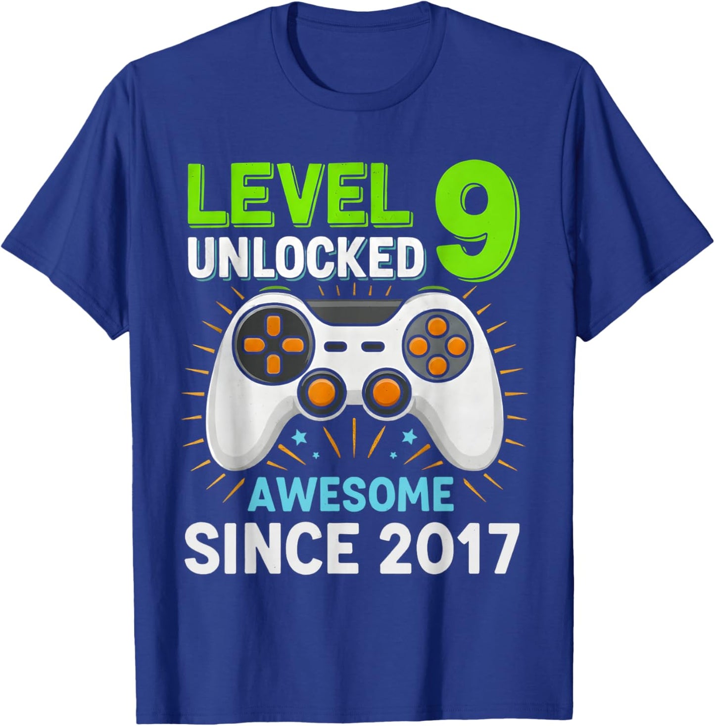 Level 9 Unlocked Awesome Since 2017 Gaming Birthday 9th Boys T-Shirt - T-Shirt | Royal