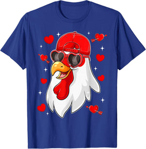 Funny Chicken with Hearts Happy Valentines Boys Men T-Shirt - T-Shirt | Royal