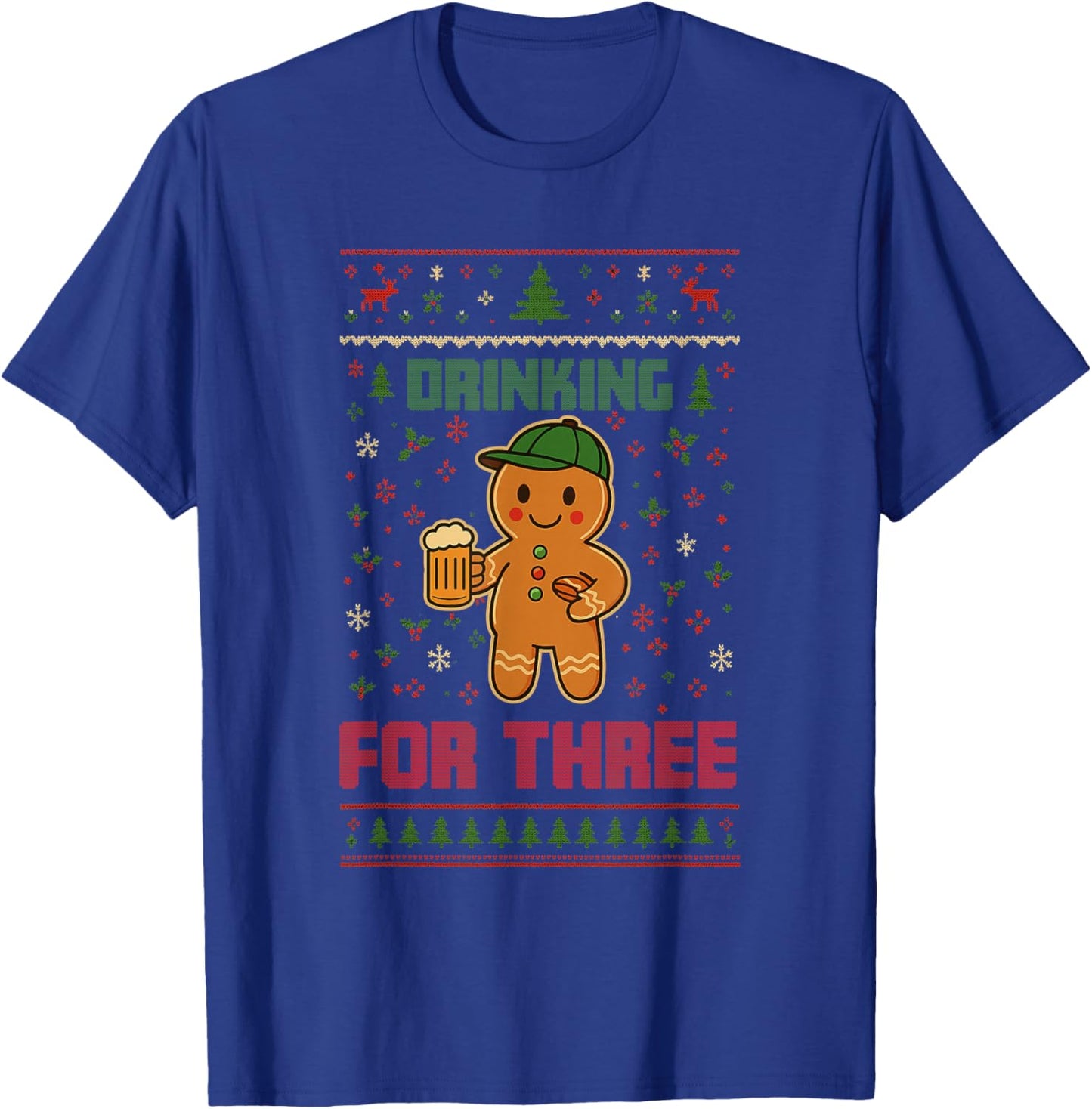Drinking for Three Pregnancy Announcement Ugly Sweater Xmas T-Shirt - T-Shirt | Royal