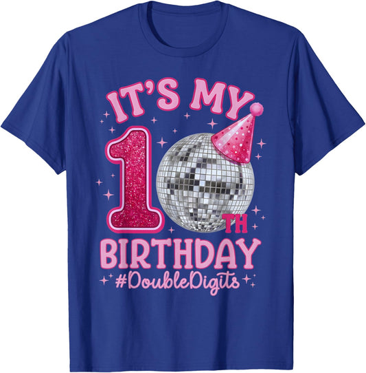 It's My 10th Birthday Girl Double Digits Birthday Hat Disco T-Shirt - T-Shirt | Royal