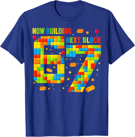 Now Building 6 Next Block 7 Birthday Boy Gift Kids Girl T-Shirt - T-Shirt | Royal