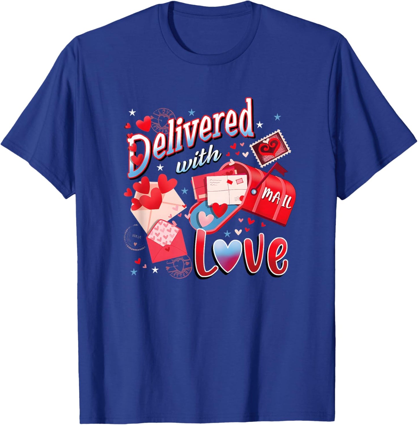 Delivered with Love Valentines Mail Carrier Postal Worker T-Shirt - T-Shirt | Royal