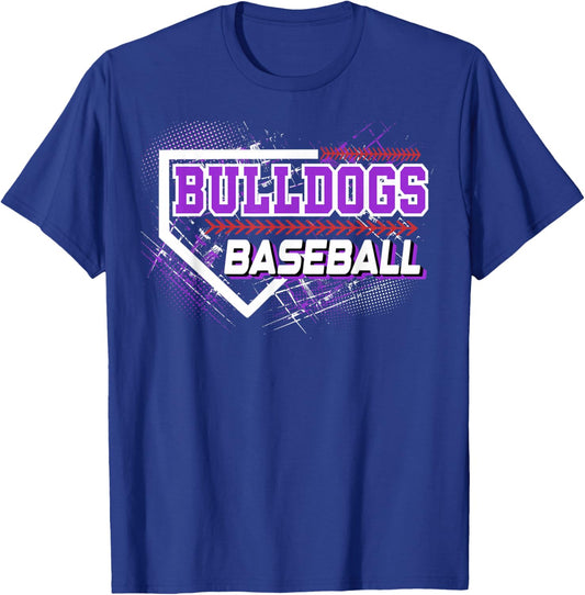 Bulldogs Baseball School Spirit Purple Bulldog Mascot Team T-Shirt - T-Shirt | Royal