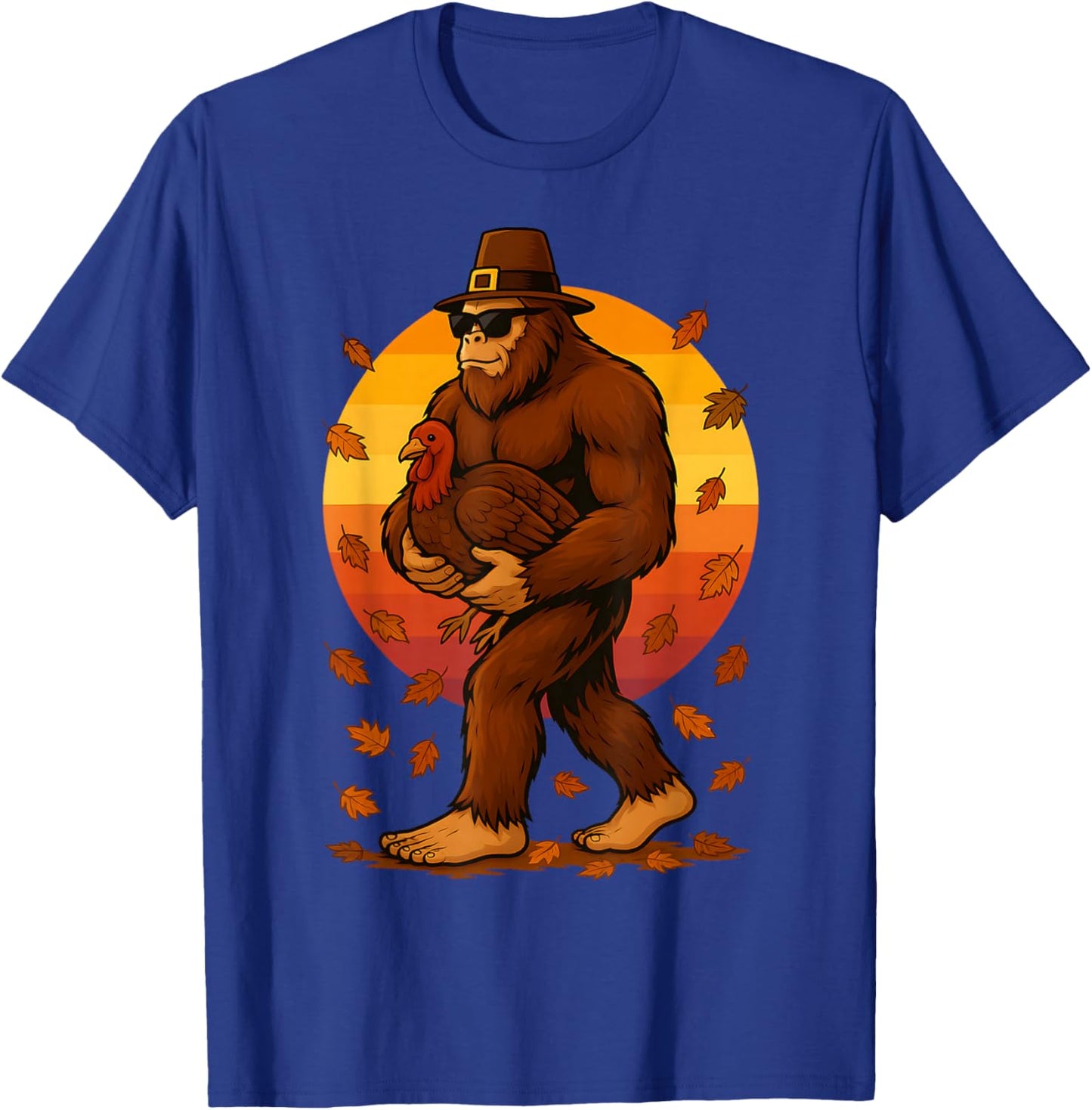 Vintage Bigfoot Pilgrim Turkey Thanksgiving Day Boys Men T-Shirt - T-Shirt | Royal