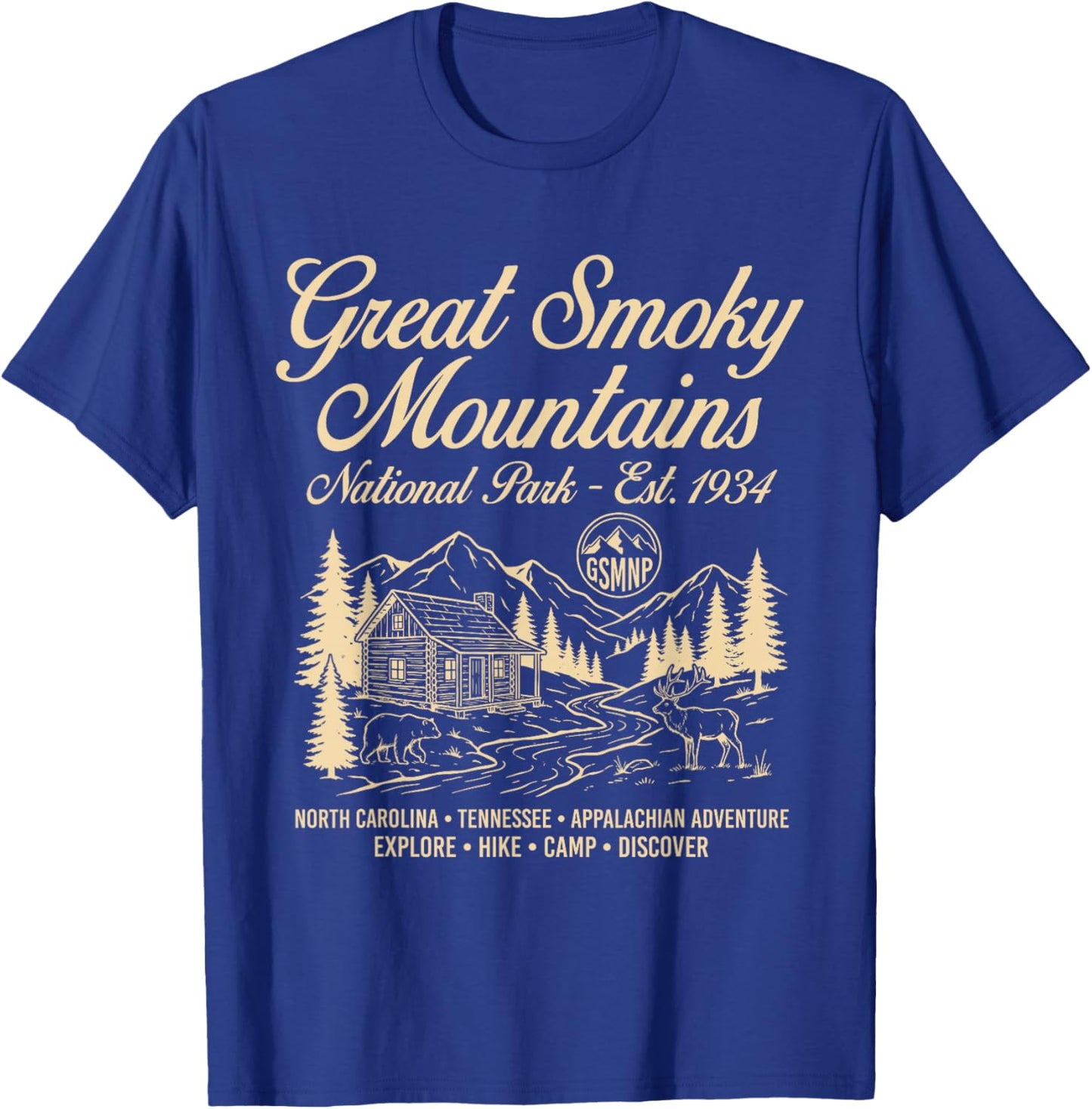 Great Smoky Mountains National Park Vintage Hiking T-Shirt - T-Shirt | Royal