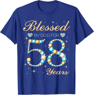 Blessed by God for 58 Years Old 58th Birthday Party Cute T-Shirt - T-Shirt | Royal