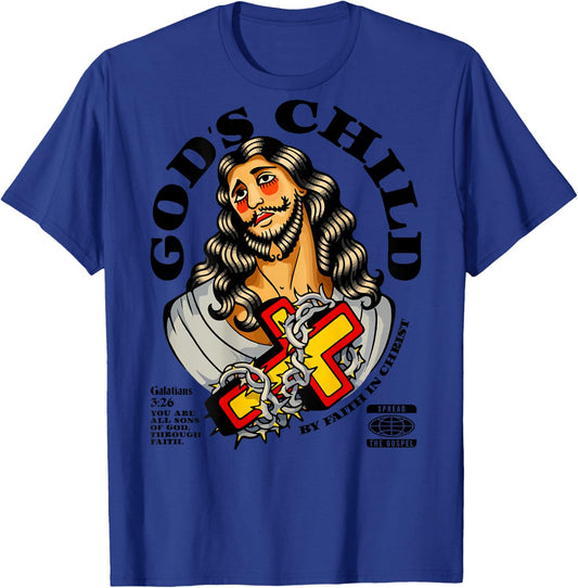 God's Child by Faith in Christ - Bible Verse - Jesus Back T-Shirt - T-Shirt | Royal