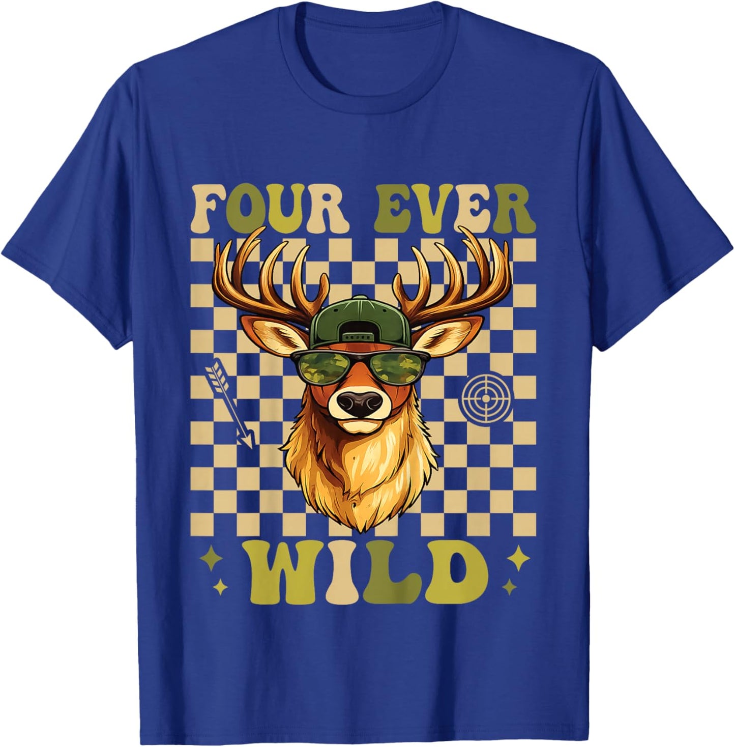 4th Birthday Four Ever Wild Deer Hunting 4 Year Old T-Shirt - T-Shirt | Royal