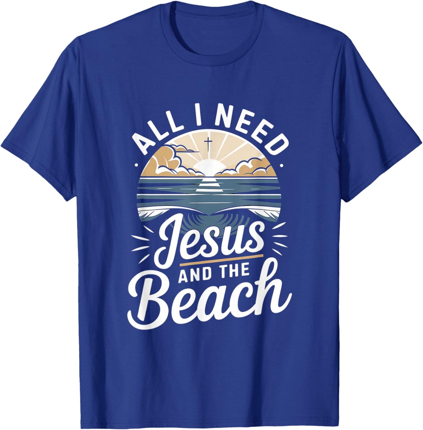 All I Need Jesus and The Beach Funny Christian Sun Vacation T-Shirt - T-Shirt | Royal