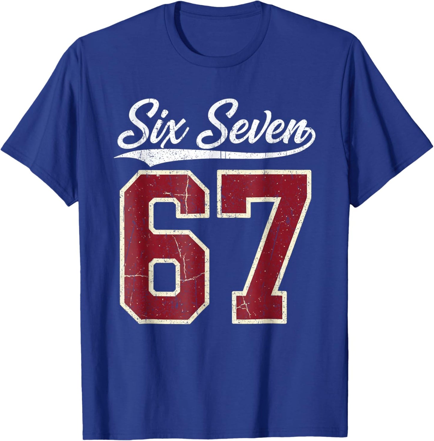 Six Seven Meme Boys Girls Kids 67 Baseball Jersey T-Shirt - T-Shirt | Royal