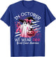 in October We Wear Pink Boo Ghost Breast Cancer Pink Ribbon T-Shirt - T-Shirt | Royal