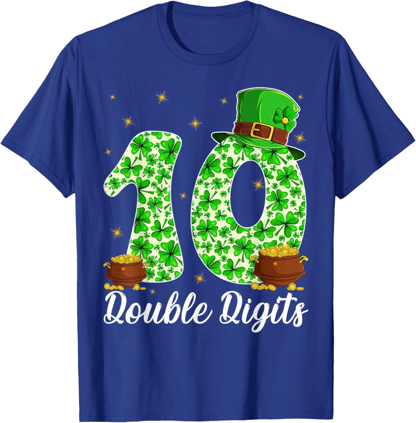 Double Digits 10 Years Old 10th Birthday Saint Patrick's Day T-Shirt - T-Shirt | Royal