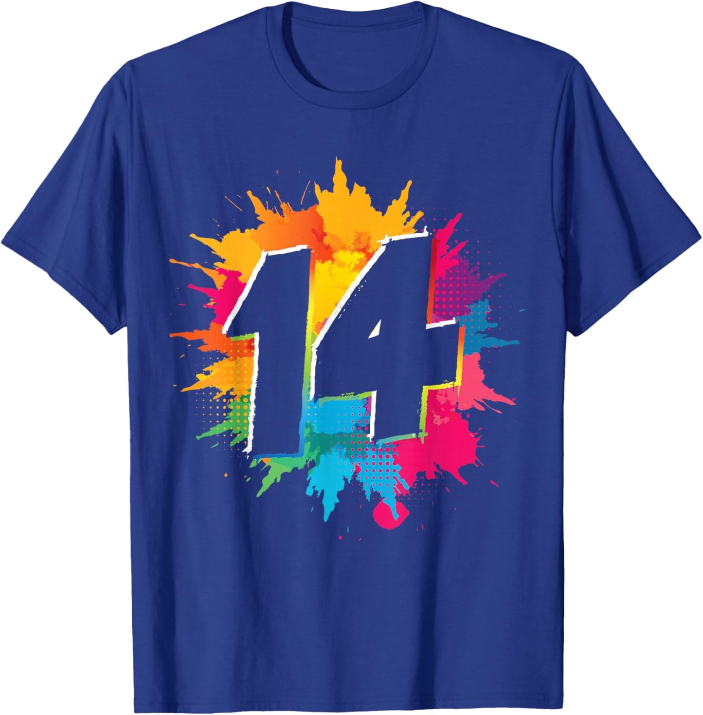 14th Birthday Colorful Paint Splashes 14 Year Old Girls Boys T-Shirt - T-Shirt | Royal